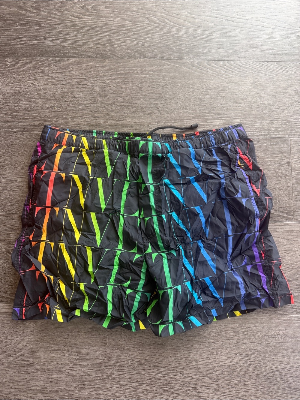 Valentino Black Swim Shorts with Neon Stripe Accents